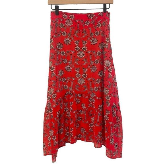 For Love And Lemons Country Western Asymmetrical Red Floral Pia Midi Skirt Size - Picture 4 of 11